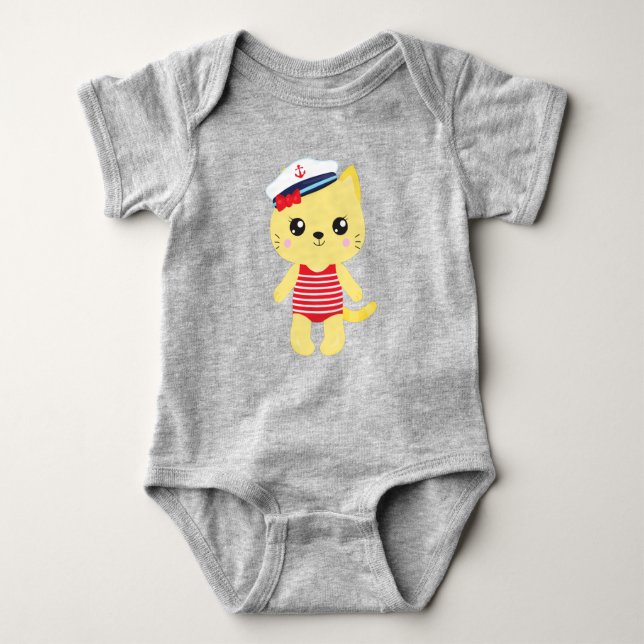 Sailor Cat, Sailor Hat, båtkapten, Gult Cat T Shirt (Framsida)