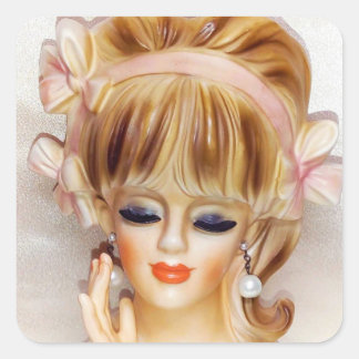 Sailor Girl Head Vas Rosa Bows Long Blonde Hair Fyrkantigt Klistermärke