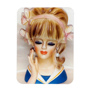 Sailor Girl Head Vas Rosa Bows Long Blonde Hair Magnet