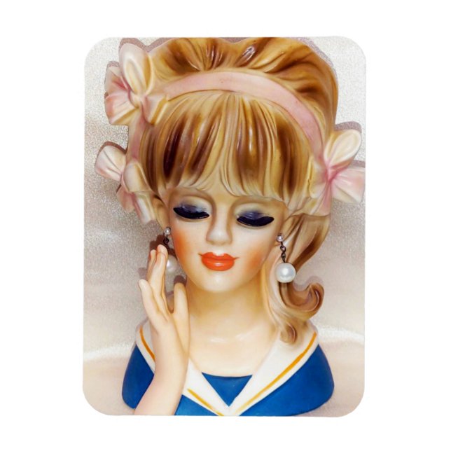 Sailor Girl Head Vas Rosa Bows Long Blonde Hair Magnet (Vertikal)