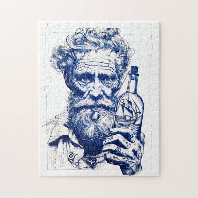 Sailor Holding Bottle Containing Small Model Ship Pussel (Vertikal)