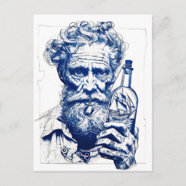 Sailor Holding Bottle Containing Small Model Ship Vykort