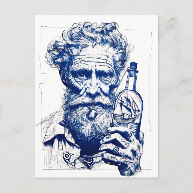 Sailor Holding Bottle Containing Small Model Ship Vykort (Framsida)