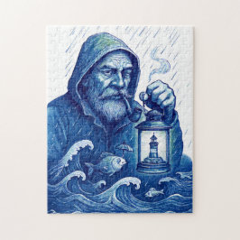 Sailor Holding Lantern While Fish Holds Umbrella Pussel