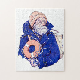 Sailor Holding Lifebuoy Wearing Orange Knit Cap Pussel
