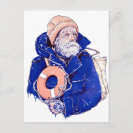 Sailor Holding Lifebuoy Wearing Orange Knit Cap Vykort