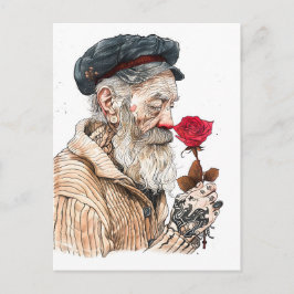 Sailor Holding Red Rose In Romantisailor; bottle s Vykort