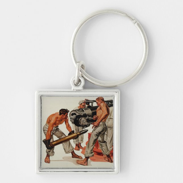 Sailor Hunks lastar Big Gun Fyrkantig Silverfärgad Nyckelring (Framsidan)