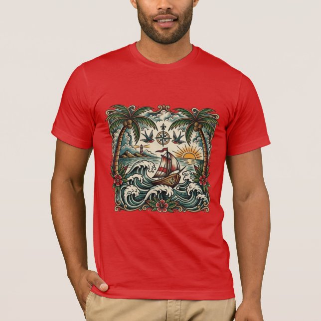 Sailor Jerry Style Tropical Paradise T-Shirt – Tra (Framsida)