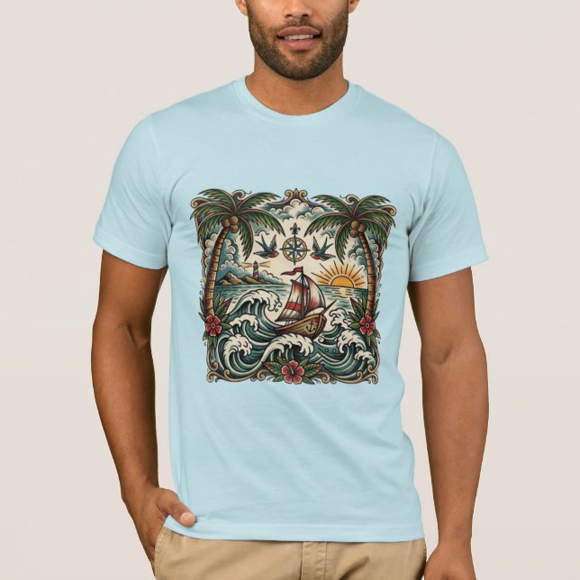 Sailor Jerry Style Tropical Paradise T-Shirt – Tra (Framsida)
