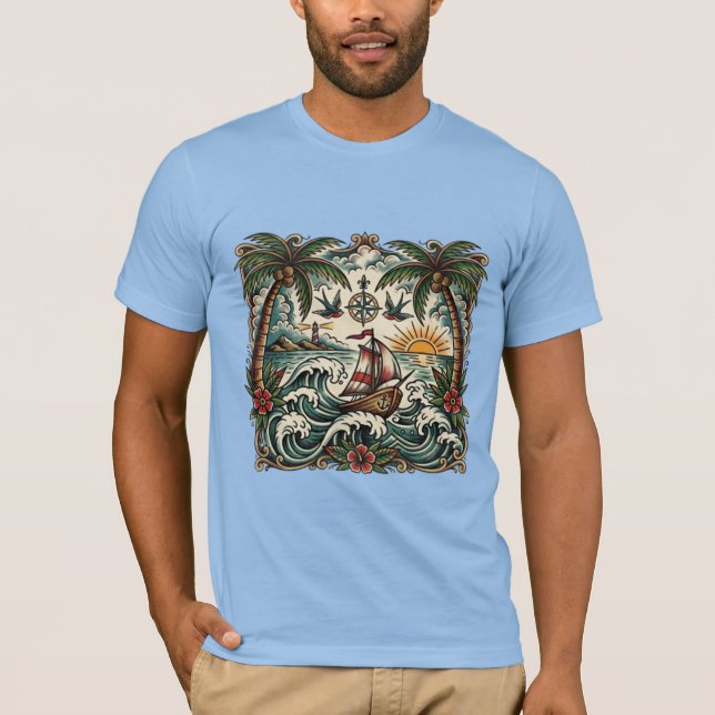 Sailor Jerry Style Tropisk Paradis T-Shirt – Tra (Framsida)