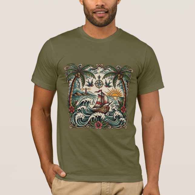 Sailor Jerry Style Tropisk Paradis T-Shirt – Tra (Framsida)