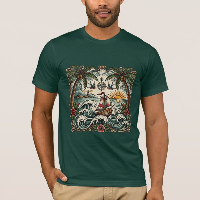 Sailor Jerry Style Tropisk Paradis T-Shirt – Tra (Framsida)