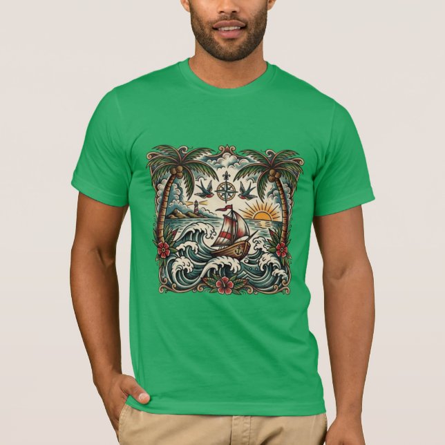 Sailor Jerry Style Tropiskt Paradis T-Shirt – Tra (Framsida)