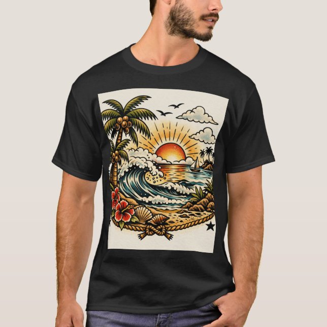 Sailor Jerry Tropical Paradise Tattoo Art T Shirt (Framsida)