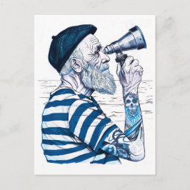 Sailor Looking Through Telescope Toward Distant Ho Vykort