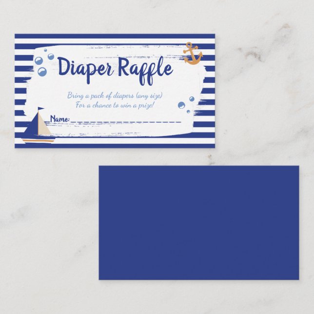 Sailor Marine Blue Baby Shower Diaper Raffle Card Tilläggskort (Fram/baksida)