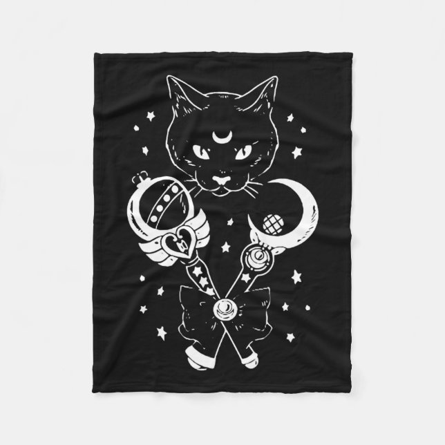 Sailor Meow Cute Måne Cat Space Magic Gothic Hallo Fleecefilt (Framsidan)