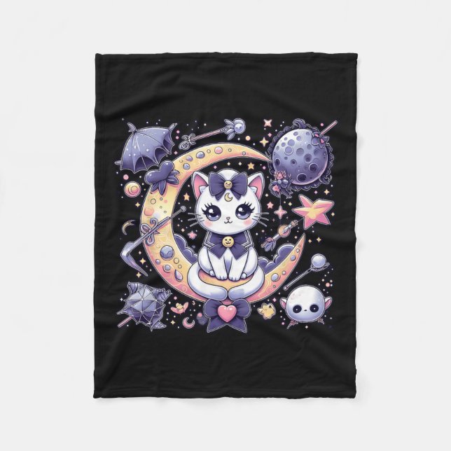 Sailor Meow Cute Måne Cat Space Magic Gothic Hallo Fleecefilt (Framsidan)