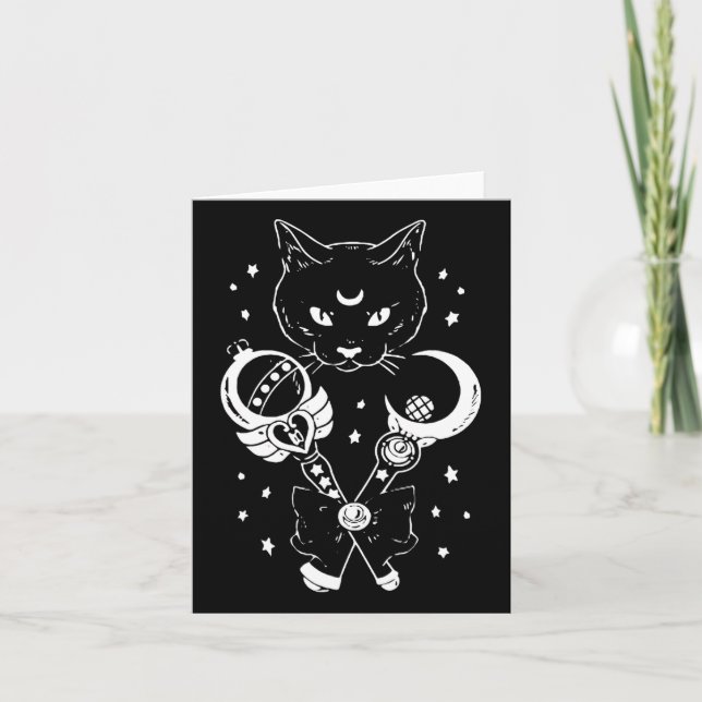 Sailor Meow Cute Måne Cat Space Magic Gothic Hallo Kort (Framsida)