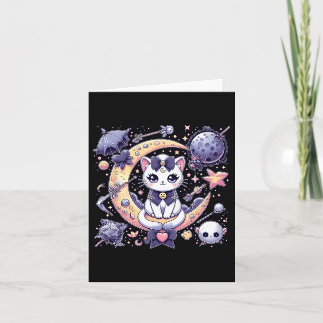 Sailor Meow Cute Måne Cat Space Magic Gothic Hallo Kort (Framsida)