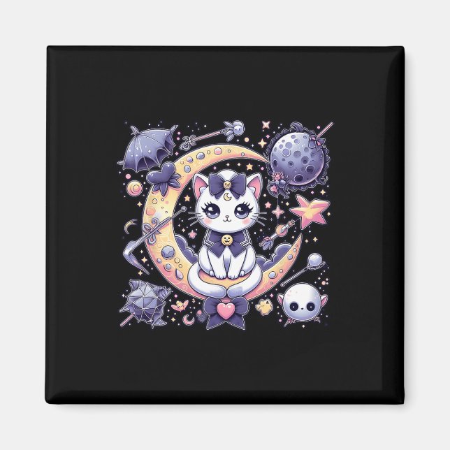 Sailor Meow Cute Måne Cat Space Magic Gothic Hallo Magnet (Framsidan)