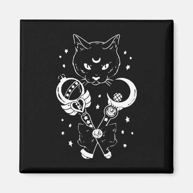 Sailor Meow Cute Måne Cat Space Magic Gothic Hallo Magnet (Framsidan)