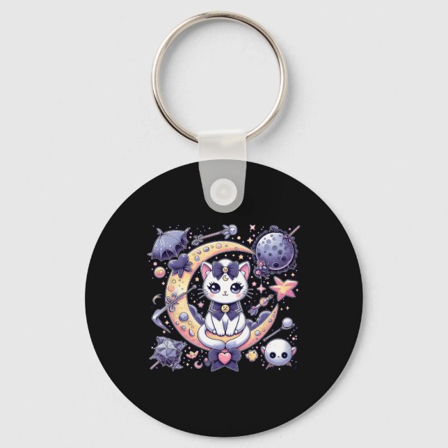 Sailor Meow Cute Måne Cat Space Magic Gothic Hallo Nyckelring (Framsida)