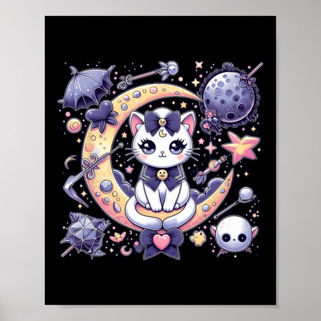 Sailor Meow Cute Måne Cat Space Magic Gothic Hallo Poster (Framsidan)