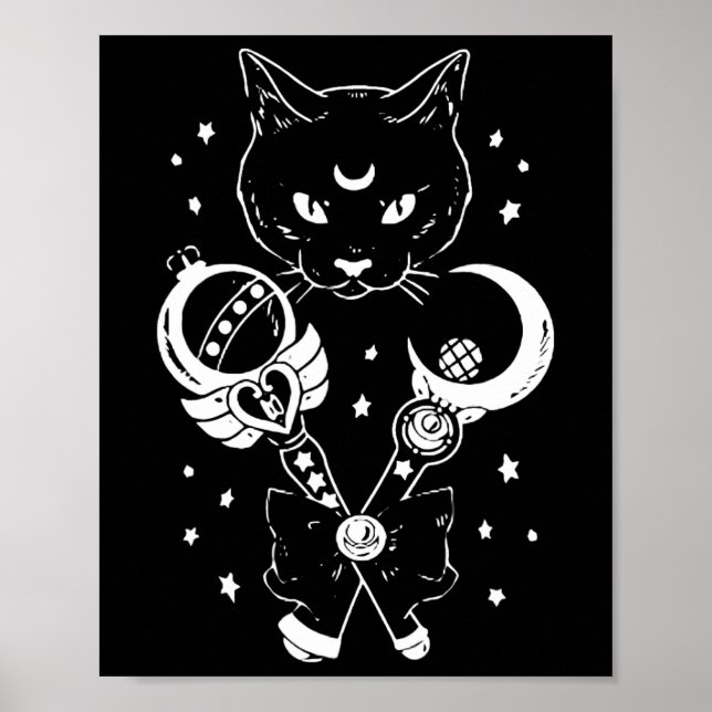 Sailor Meow Cute Måne Cat Space Magic Gothic Hallo Poster (Framsidan)