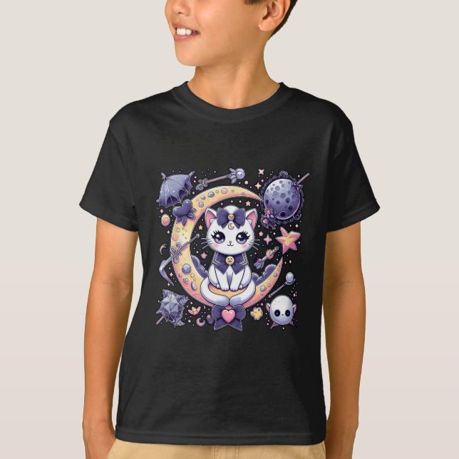 Sailor Meow Cute Måne Cat Space Magic Gothic Hallo T Shirt (Framsida)