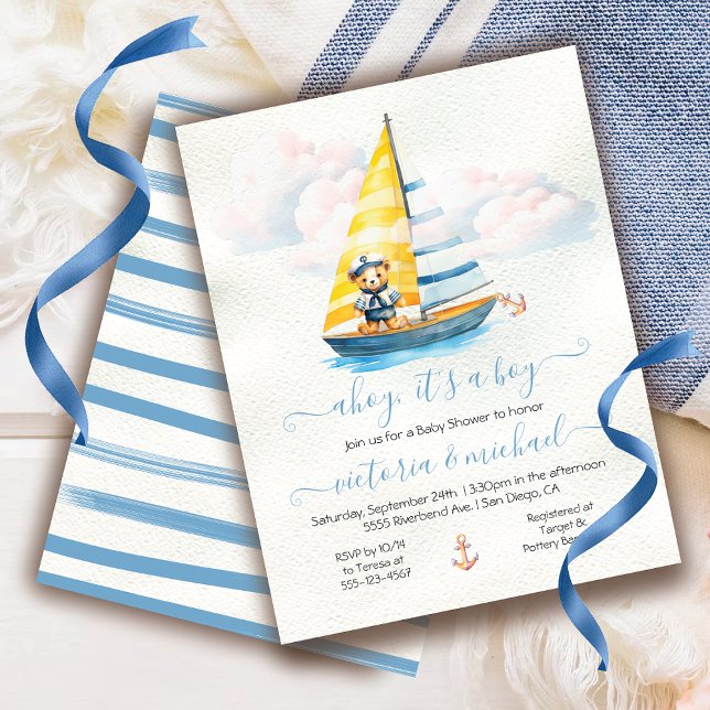 Sailor Nautical Ahoy Boy Shower Sailboat Inbjudningar (Skapare uppladdad)