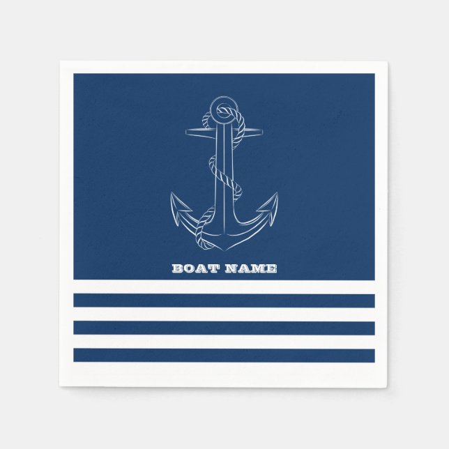 Sailor Nautical Anchor Navy Blue Rand Pappersservett (Framsidan)