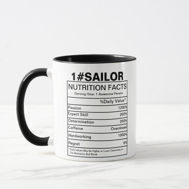 Sailor Nutrition Facts, Gift för segling Mugg (Vänster)