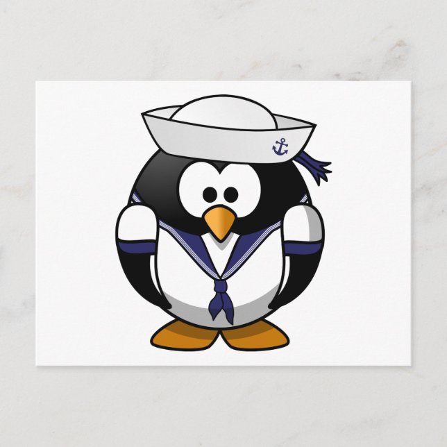 Sailor Penguin Cute Tecknad Vykort (Framsida)