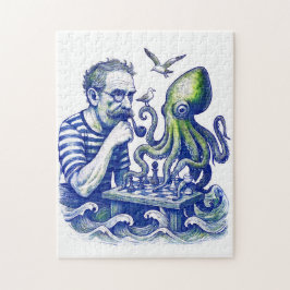 Sailor Playing Chess With Large Curious Octopus Pussel
