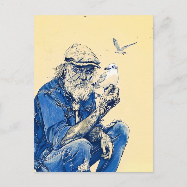 Sailor Sitting Calmly Surrounded By Several Birds Vykort (Framsida)