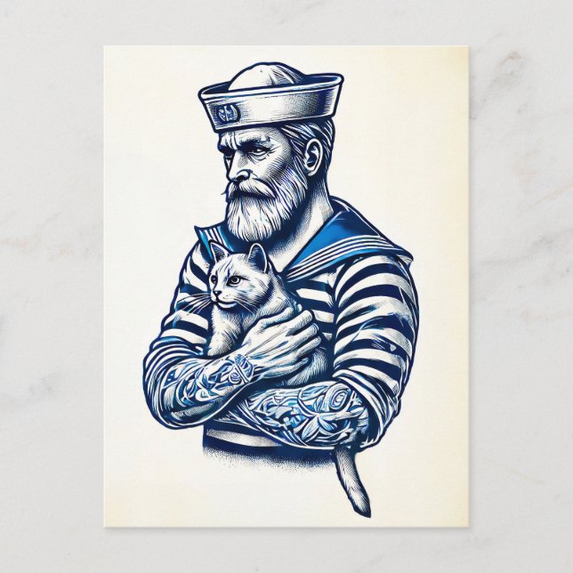 Sailor som håller en katt på Hans Arm Vykort (Framsida)