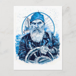 Sailor Steering Ship Wheel In Maritime Setting Vykort