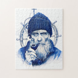 Sailor Steering Wooden Ship Wheel With Pipe Pussel