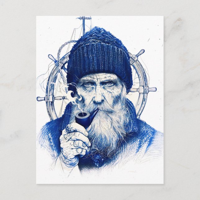 Sailor Steering Wooden Ship Wheel With Pipe Vykort (Framsida)