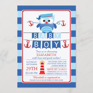 Sailor Uggla Nautical Boy Baby Shower-inbjudan Inbjudningar