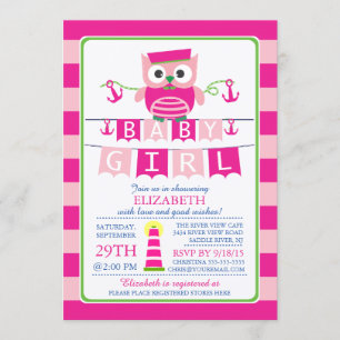Sailor Uggla Nautical Girl Baby Shower-inbjudan Inbjudningar