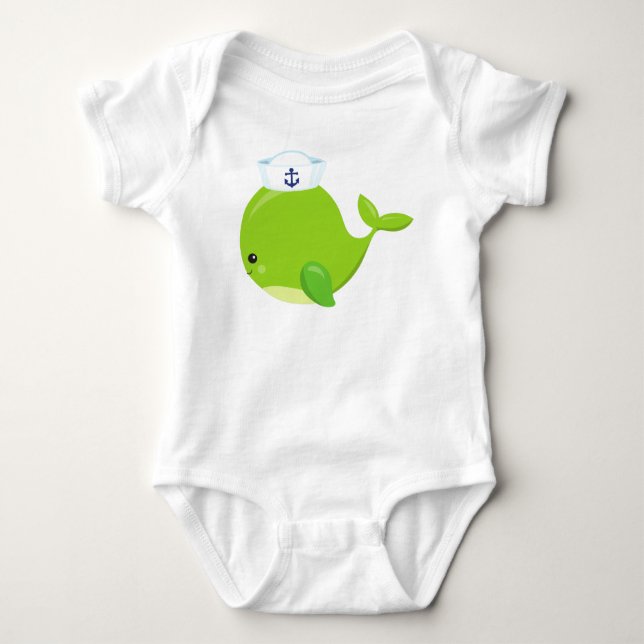 Sailor Whale, Cute Whale, Baby Whale, Grönt Whale T Shirt (Framsida)