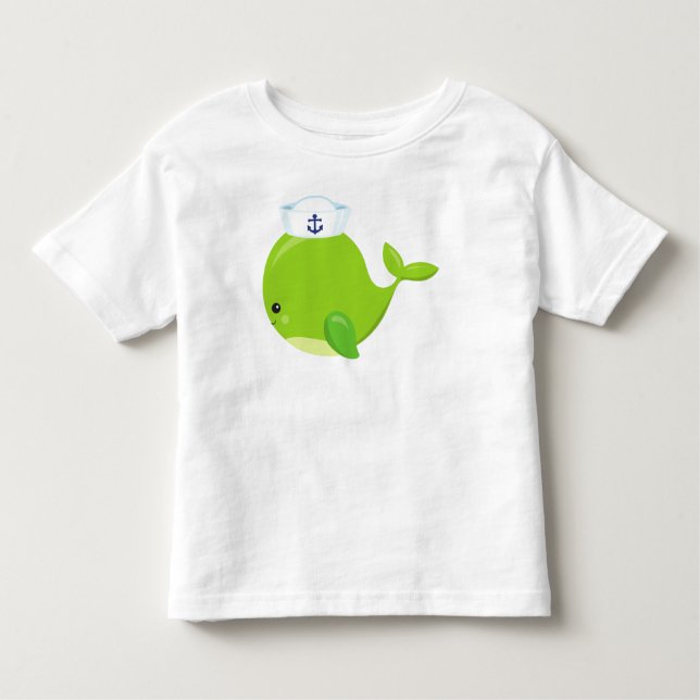 Sailor Whale, Cute Whale, Baby Whale, Grönt Whale T Shirt (Framsida)