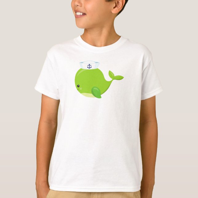 Sailor Whale, Cute Whale, Baby Whale, Grönt Whale T Shirt (Framsida)