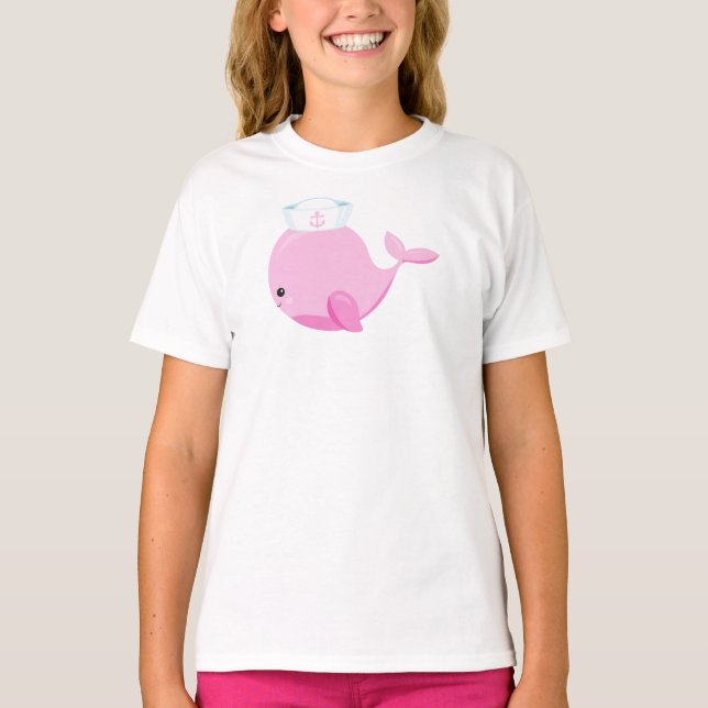 Sailor Whale, Cute Whale, Little Whale, Rosa Whale T Shirt (Framsida)