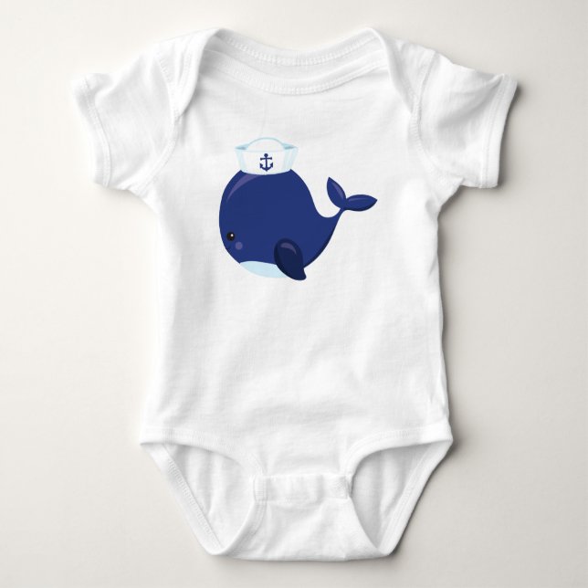 Sailor Whale, Little Whale, Cute Whale, Blue Whale T Shirt (Framsida)