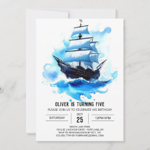 Sails Jolly Roger Lycklig Pirat Birthday Inbjudningar
