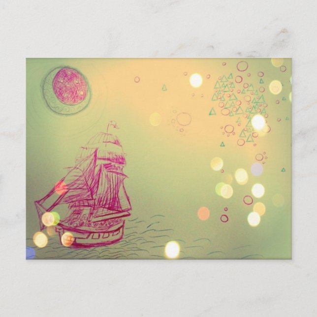 Sailship under cirkulärhimmlar vykort (Framsida)